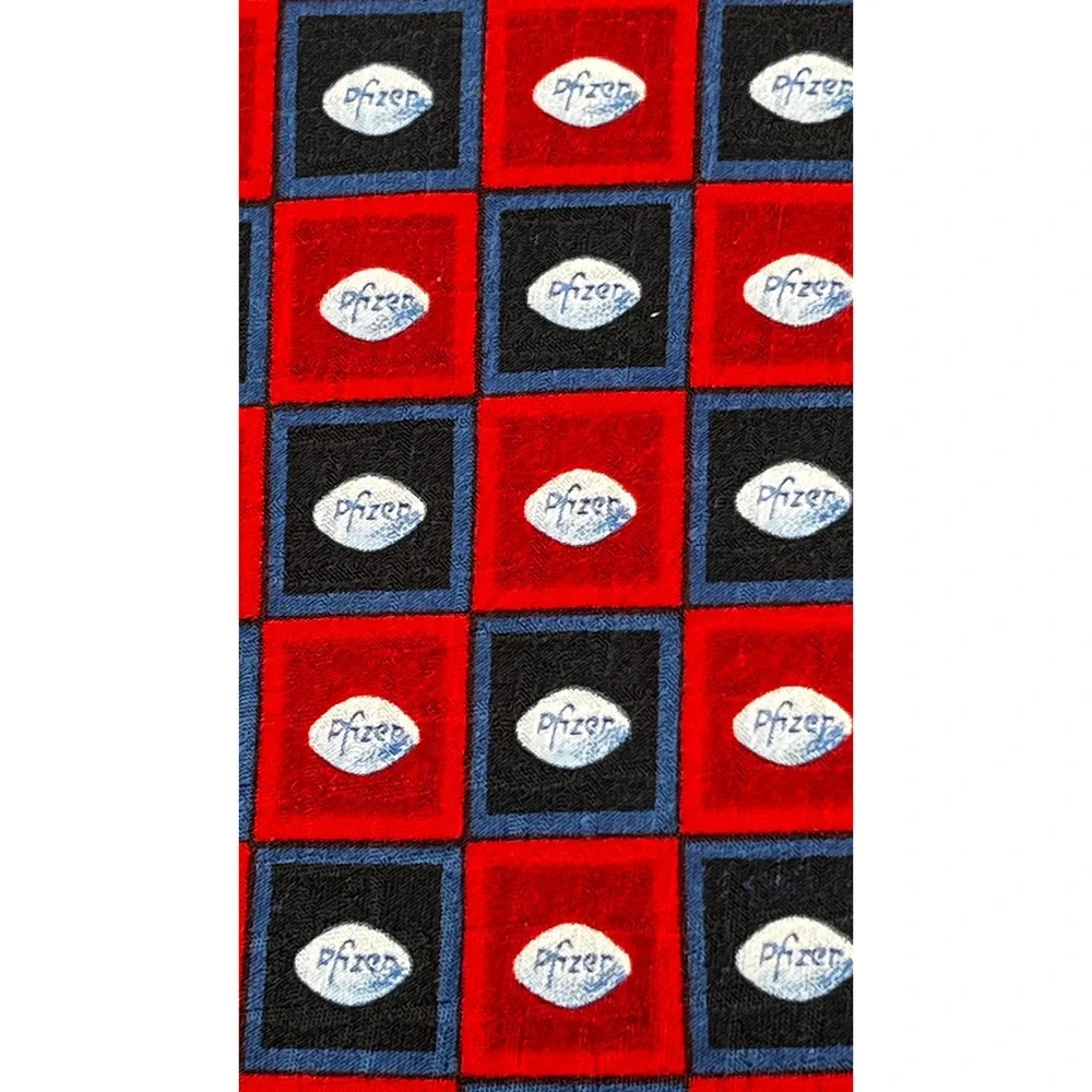 Pfizer Pill‎ Necktie Red Blue Geometric 100% Silk Mens Business Fashion Logo 58